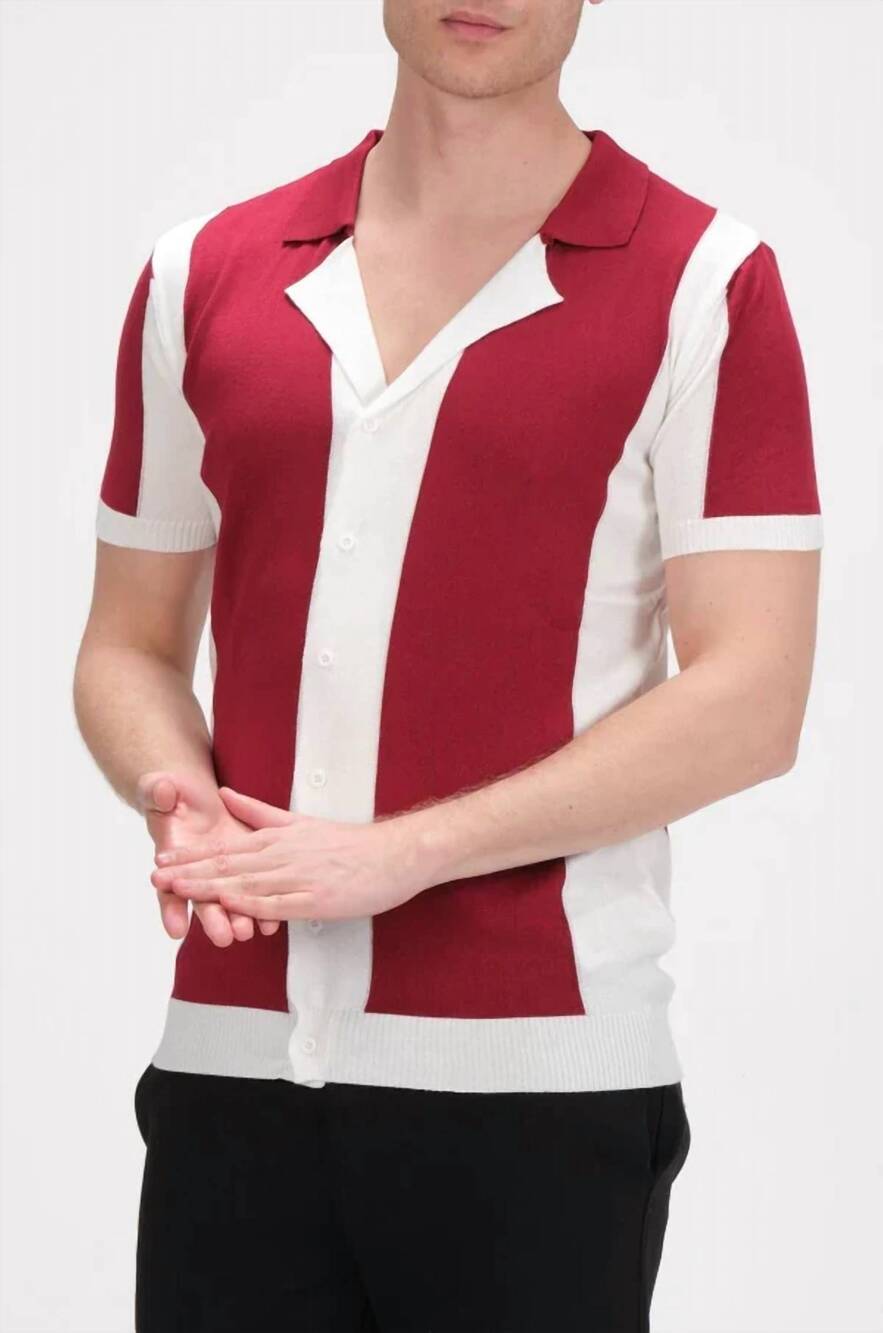 NEW RON TOMSON striped knit polo shirt in bordeaux white